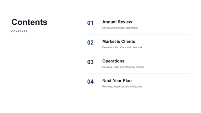 Editorial Navy Deck Kit — agenda page