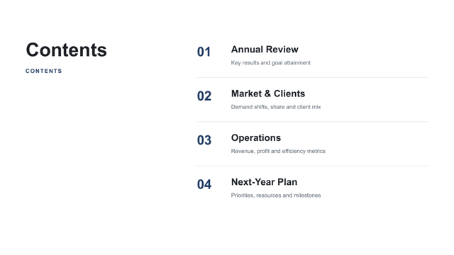 Editorial Navy Deck Kit — agenda page